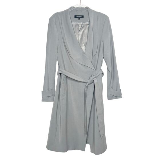 KENNETH COLE Trench Coat Belted Long Sleeve Shawl Collar Light Blue Size Large - Picture 10 of 10